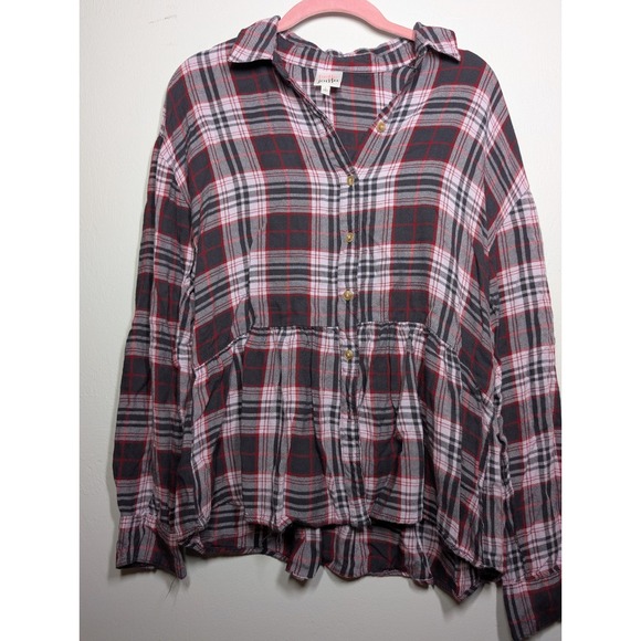 Belle Du Jour Tops - New Womens Top Large Belle Du Jour Plaid Buttondown Ruffle Flannel Look‎